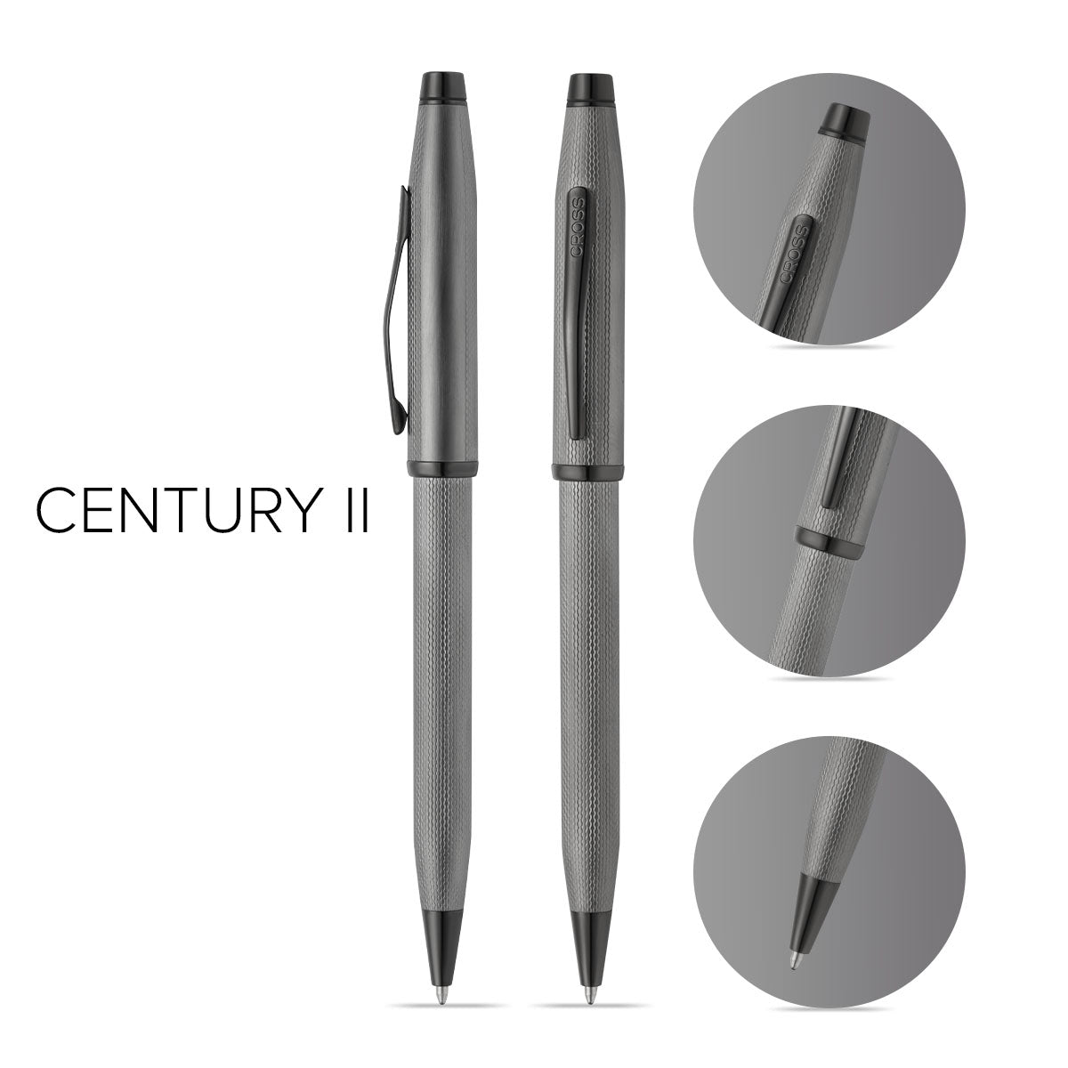 Century® II Polished Slate Gray Engraved Diamond Pattern Ballpoint Pen