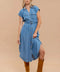 Chambray Belted Midi Dress with Collared Button-Down Design