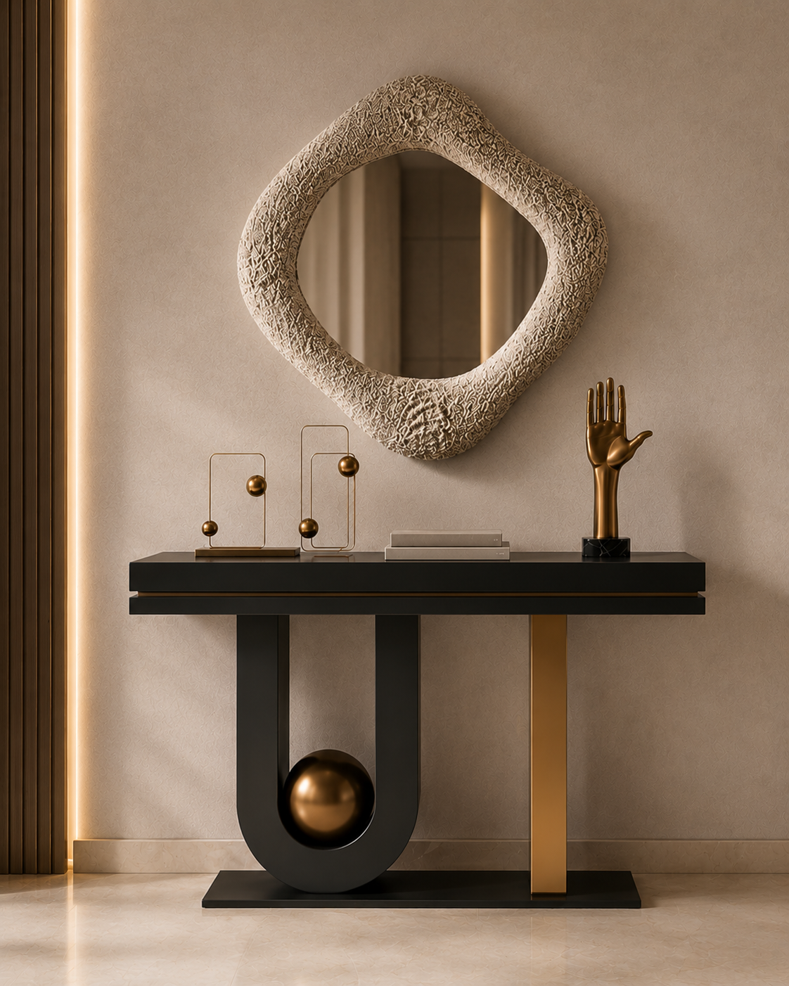 Sleek Black and Gold Console Table