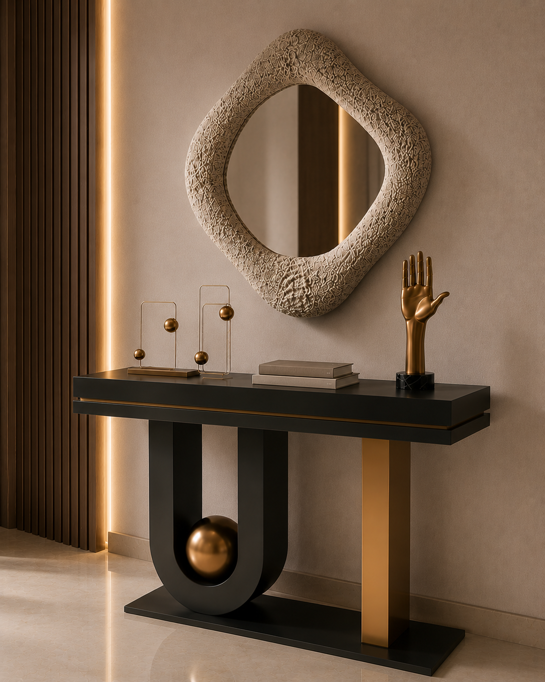 Sleek Black and Gold Console Table