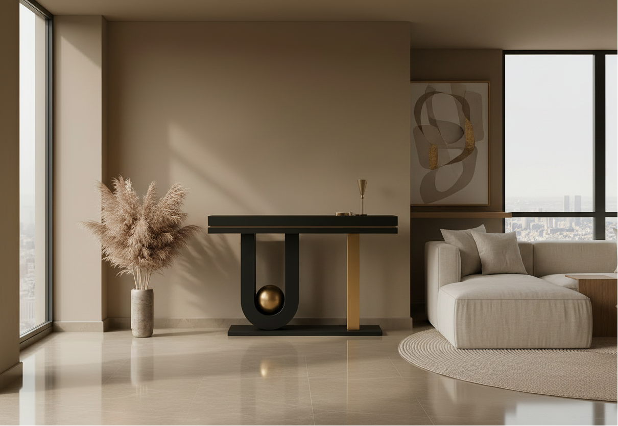 Sleek Black and Gold Console Table