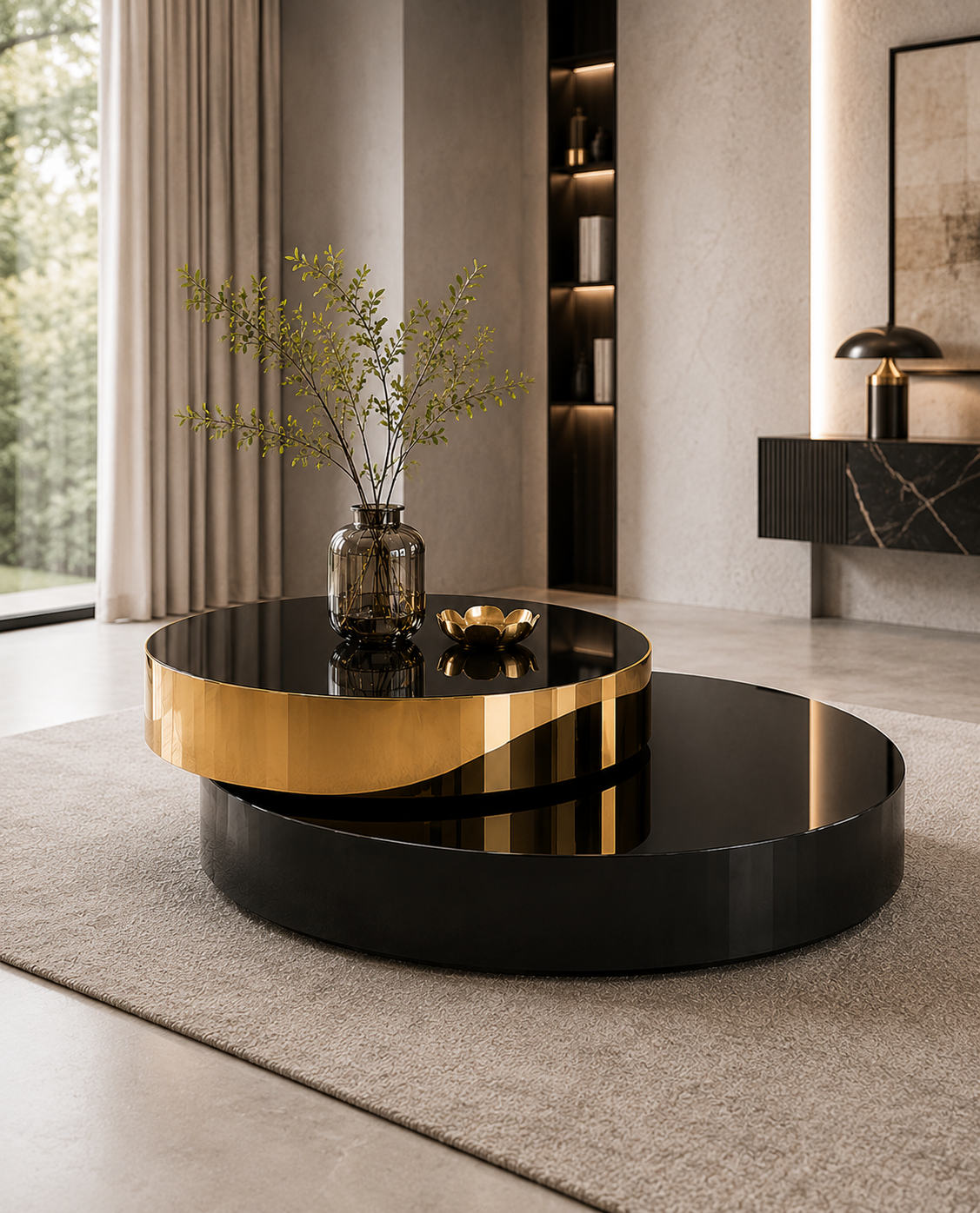 Luxury Black & Gold Round Coffee Table