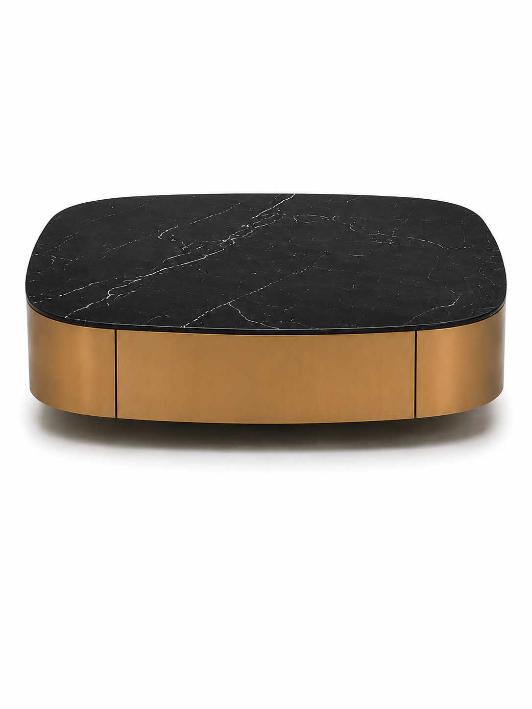 Curved Edge Luxe Marble Coffee Table with Storage