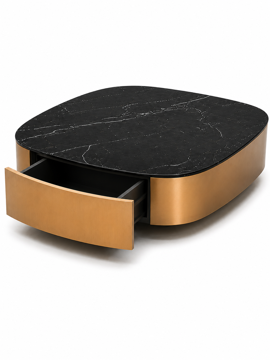 Curved Edge Luxe Marble Coffee Table with Storage