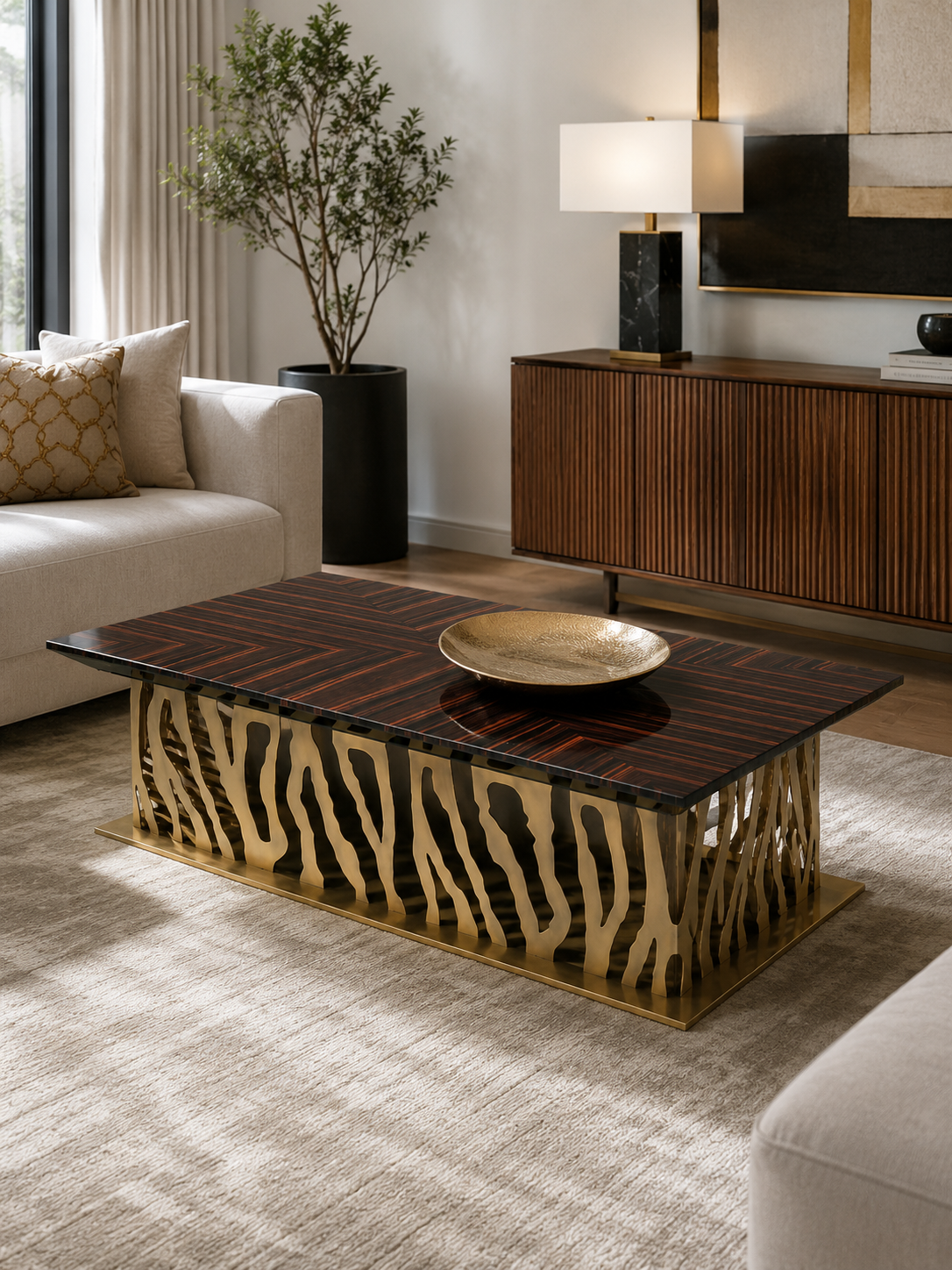 Zebrano Marble & Steel Coffee Table