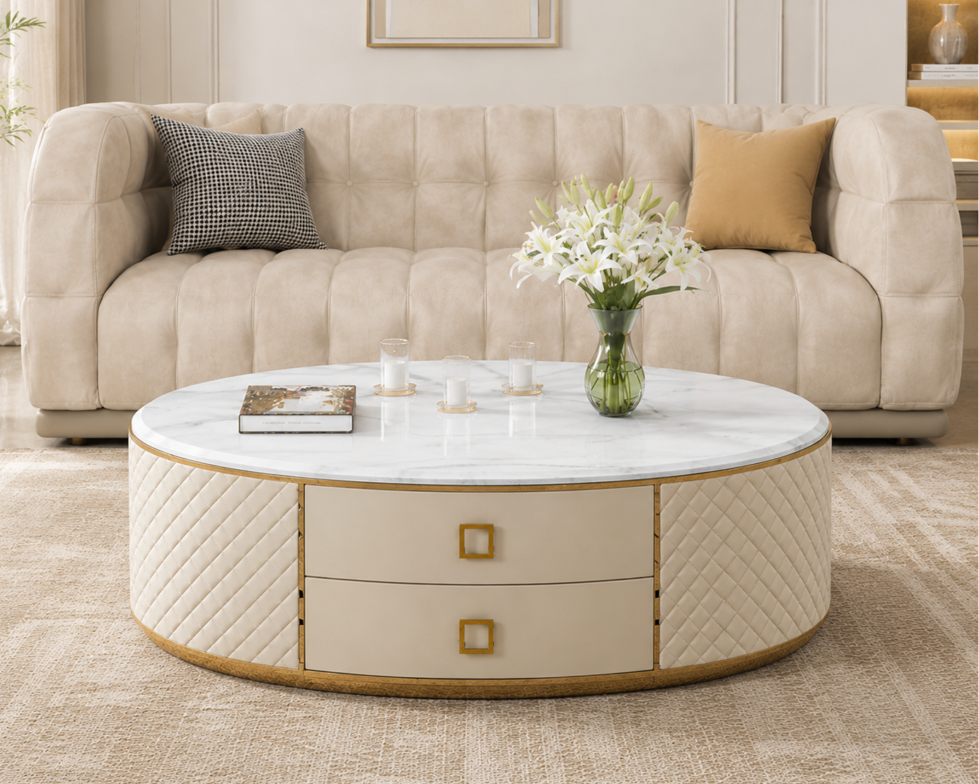 Ivory Marble & Steel Coffee Table