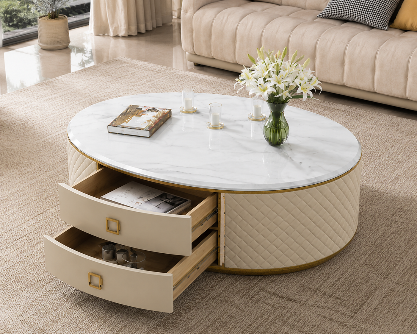 Ivory Marble & Steel Coffee Table