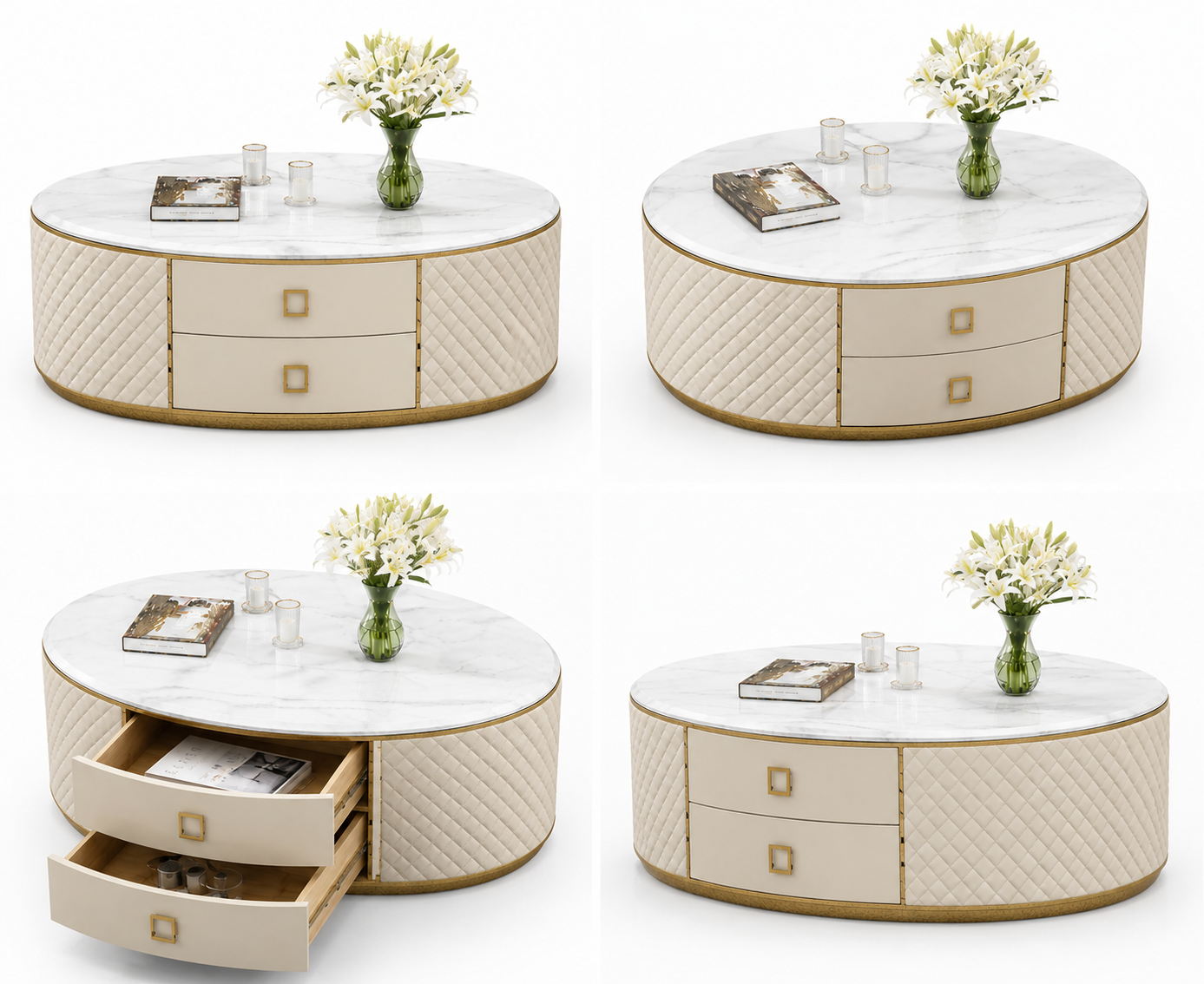 Ivory Marble & Steel Coffee Table
