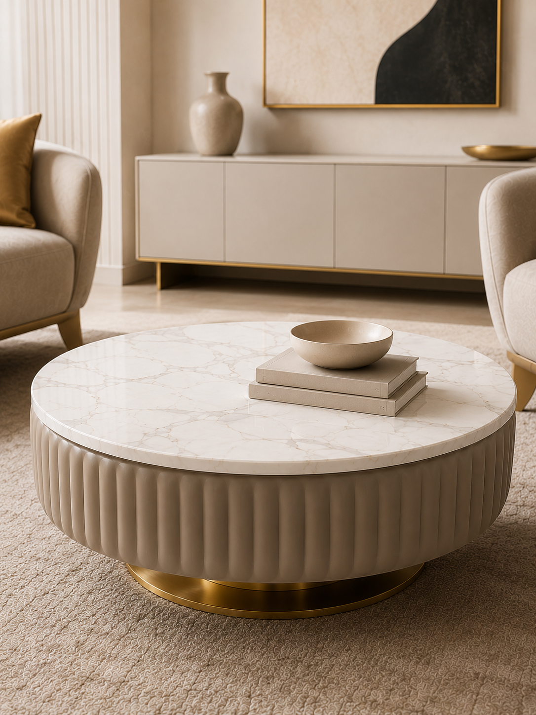 Round Marble & Steel Coffee Table