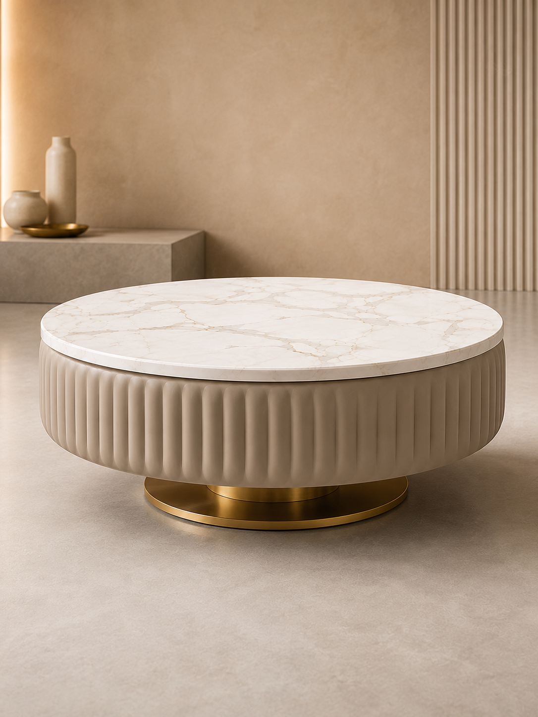 Round Marble & Steel Coffee Table