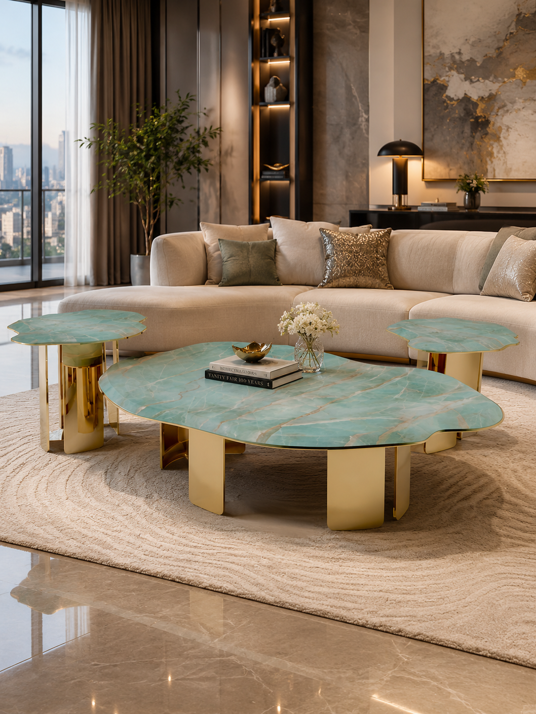 Serene Marble & Gold Coffee Table Set