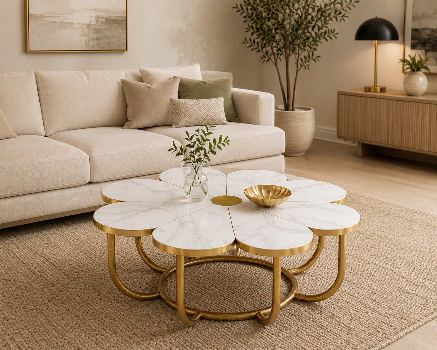 Golden Blossom Marble Coffee Table