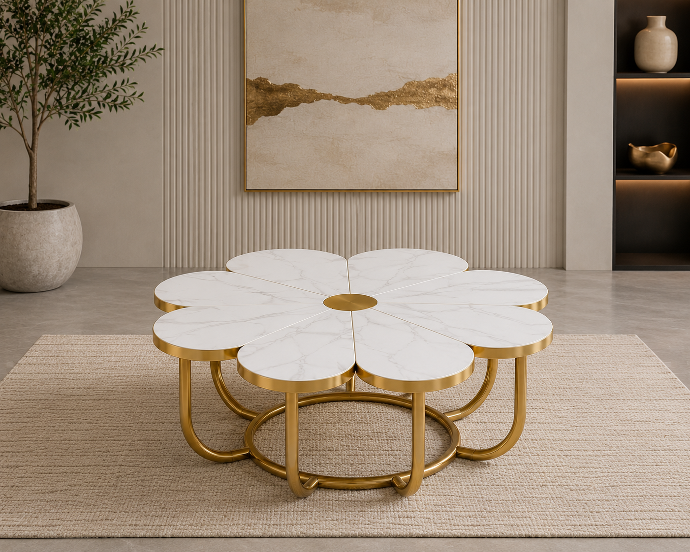 Golden Blossom Marble Coffee Table