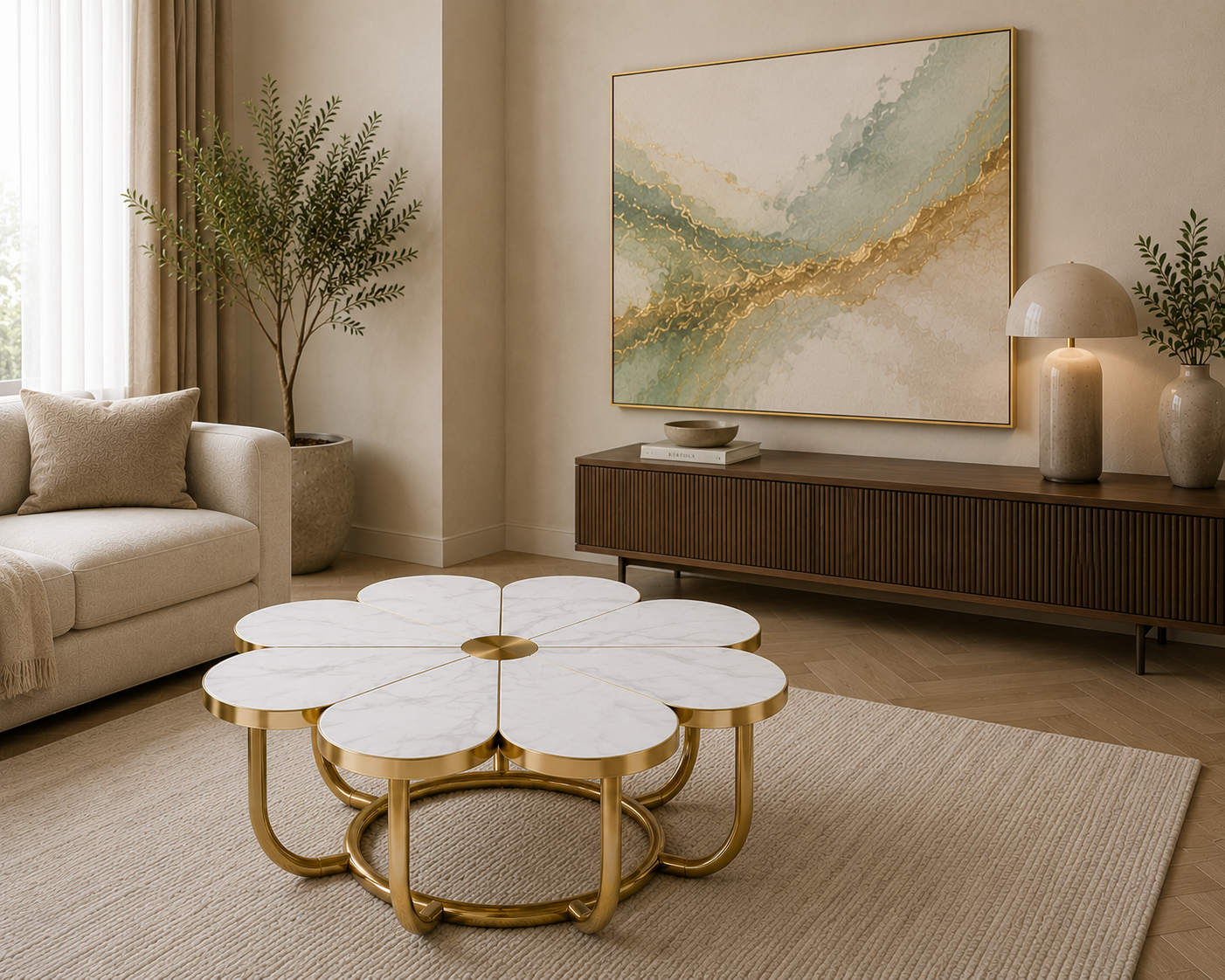 Golden Blossom Marble Coffee Table