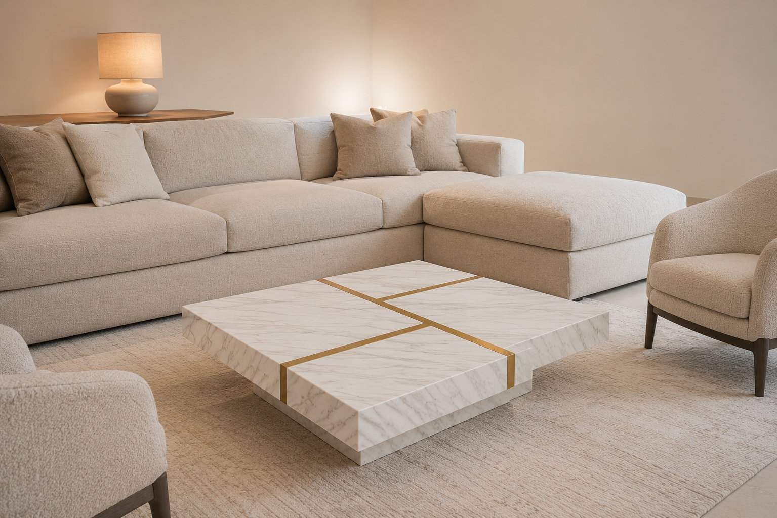 Gold Inlay Marble & Steel Coffee Table