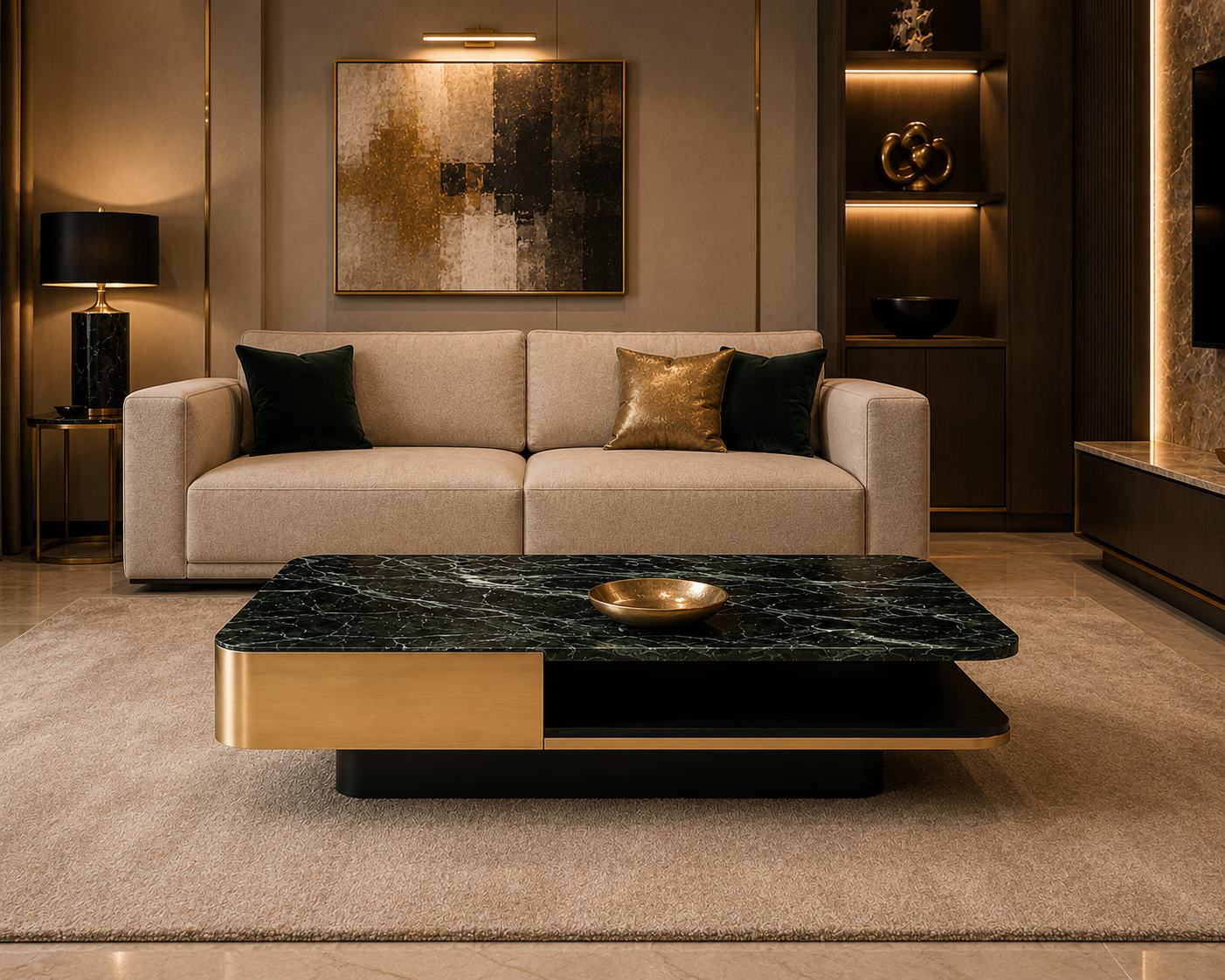Emerald Luxe Marble & Steel Coffee Table