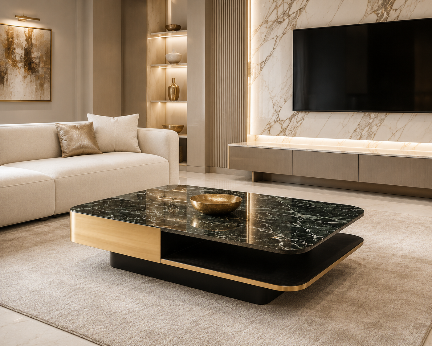 Emerald Luxe Marble & Steel Coffee Table