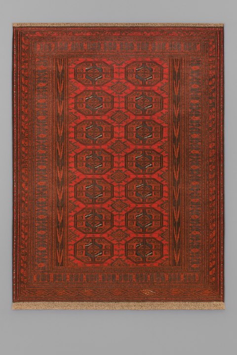 Terkaman Tribal Afghan Oriental Rug, size 4' 3" x 5' 4"