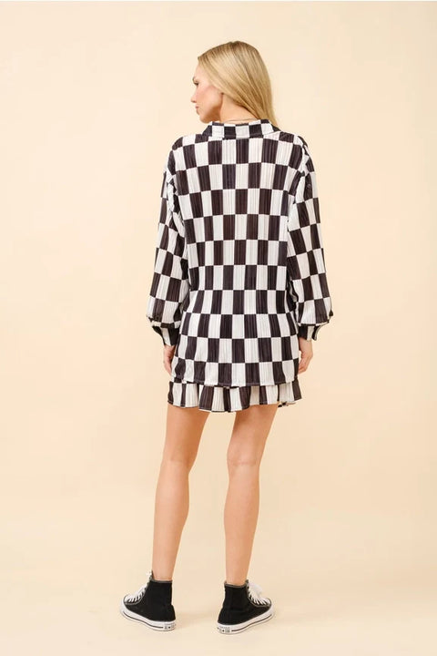 Check Plissé Top and High Waist Shorts Set