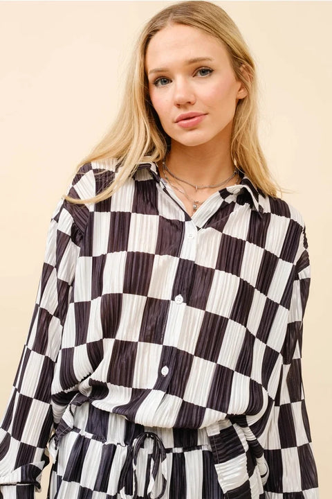 Check Plissé Top and High Waist Shorts Set