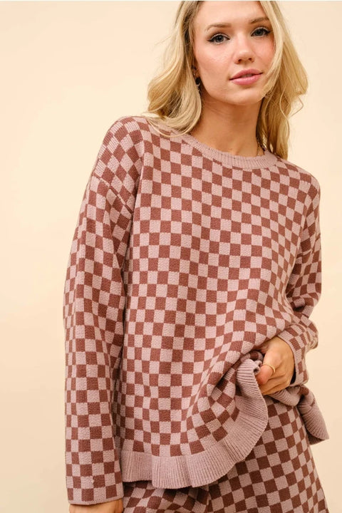 Checker Frill Ruffle Sweater and Shorts Set