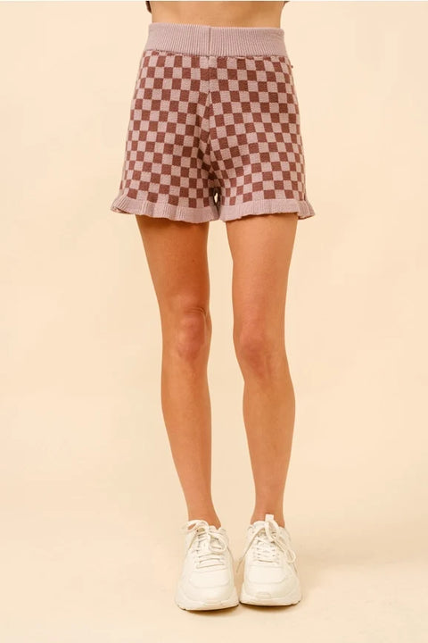 Checker Frill Ruffle Sweater and Shorts Set