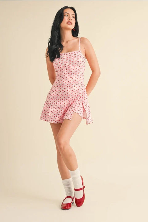 Cherry Gingham Print A-Line Mini Dress