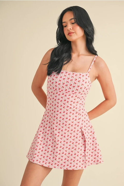 Cherry Gingham Print A-Line Mini Dress