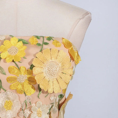 Chic 3D Floral Applique Tube Mini Dress Short Summer Style