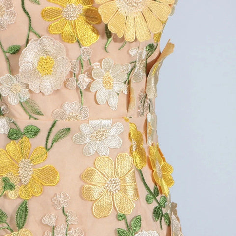 Chic 3D Floral Applique Tube Mini Dress Short Summer Style