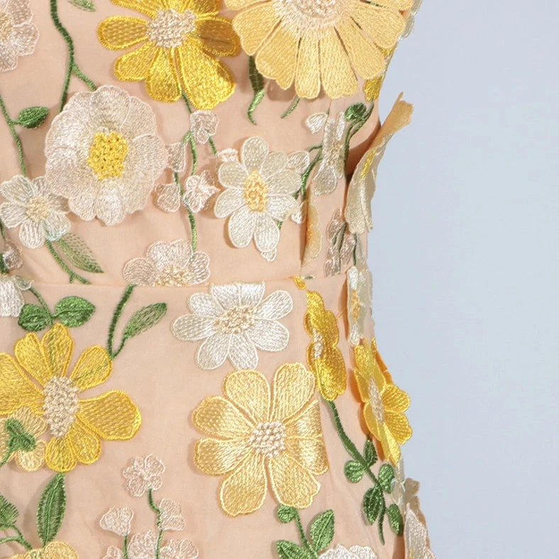 Chic 3D Floral Applique Tube Top Short Summer Dress