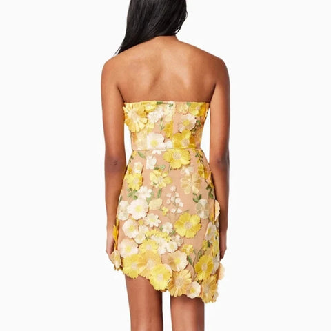 Chic 3D Floral Applique Tube Mini Dress Short Summer Style