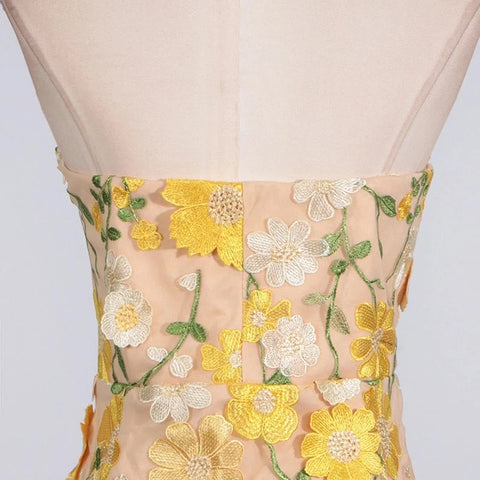 Chic 3D Floral Applique Tube Mini Dress Short Summer Style