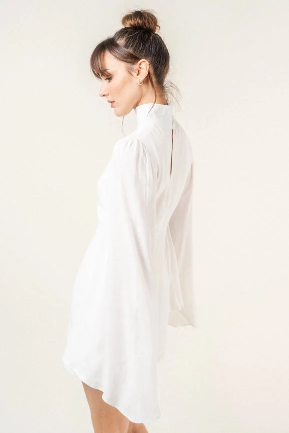 Chic Mock Neck Dramatic Flared Sleeve Mini DRESS