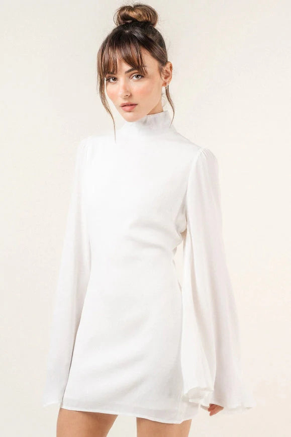 Chic Mock Neck Dramatic Flared Sleeve Mini DRESS