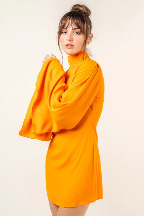 Chic Mock Neck Dramatic Flared Sleeve Mini Dress Mango