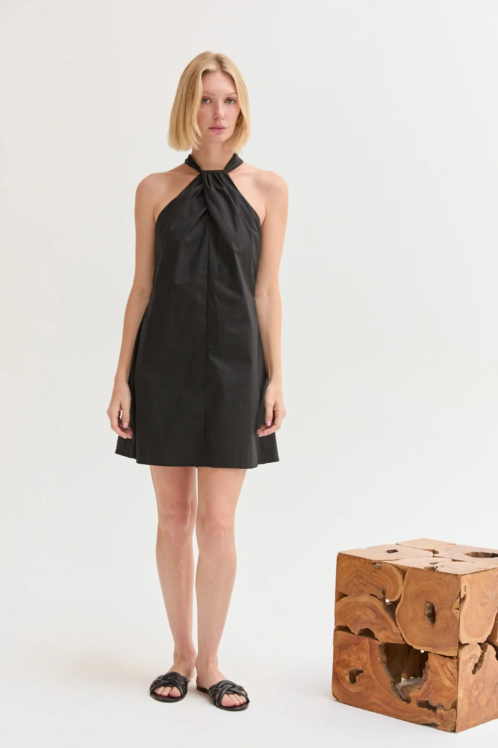 Chloe Poplin Halter Mini Dress - Black
