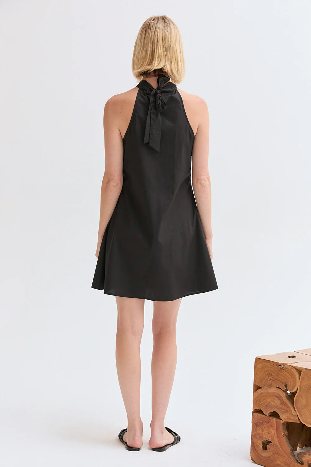 Chloe Poplin Halter Mini Dress - Black