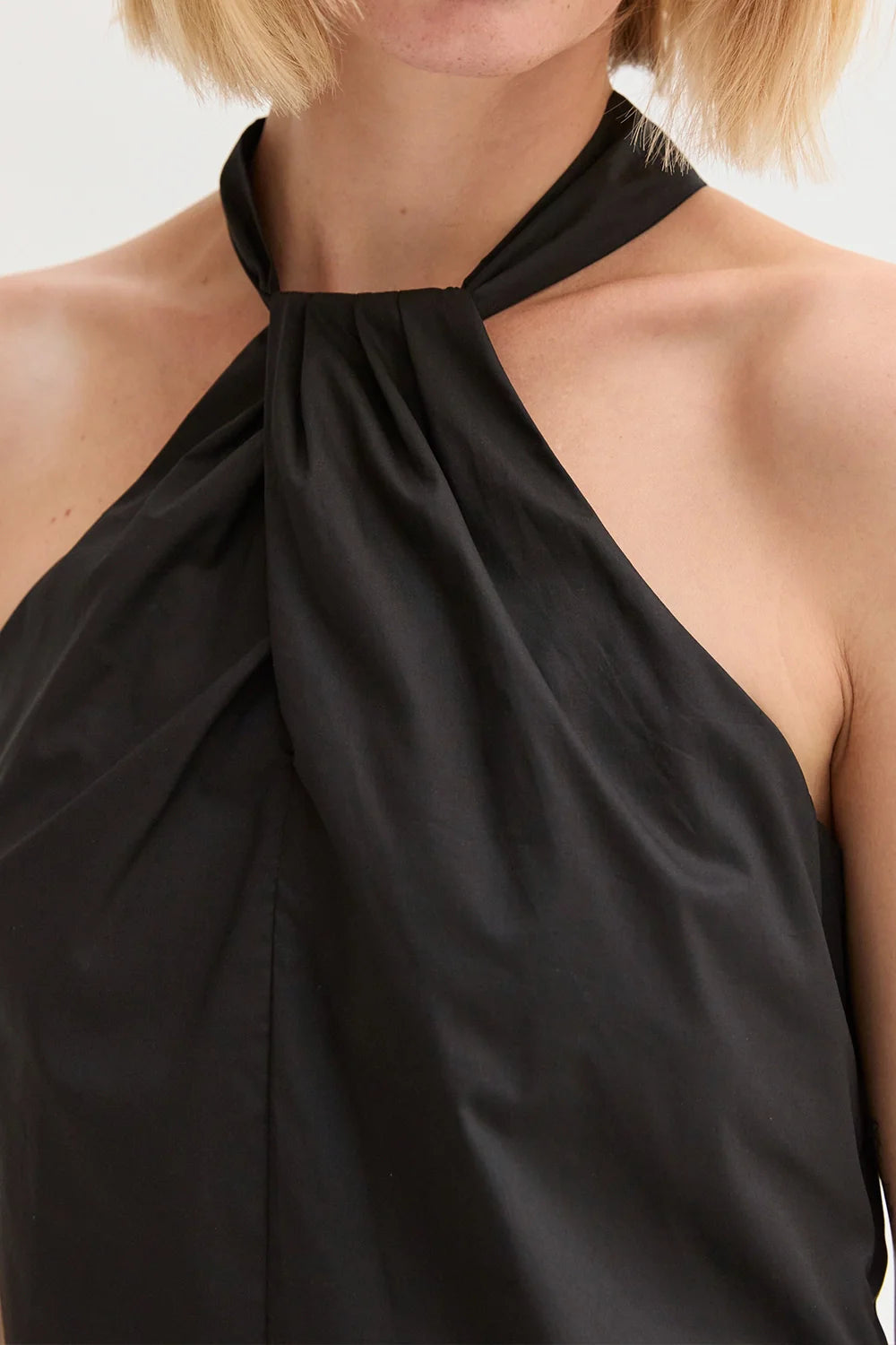 Chloe Poplin Halter Mini Dress - Black