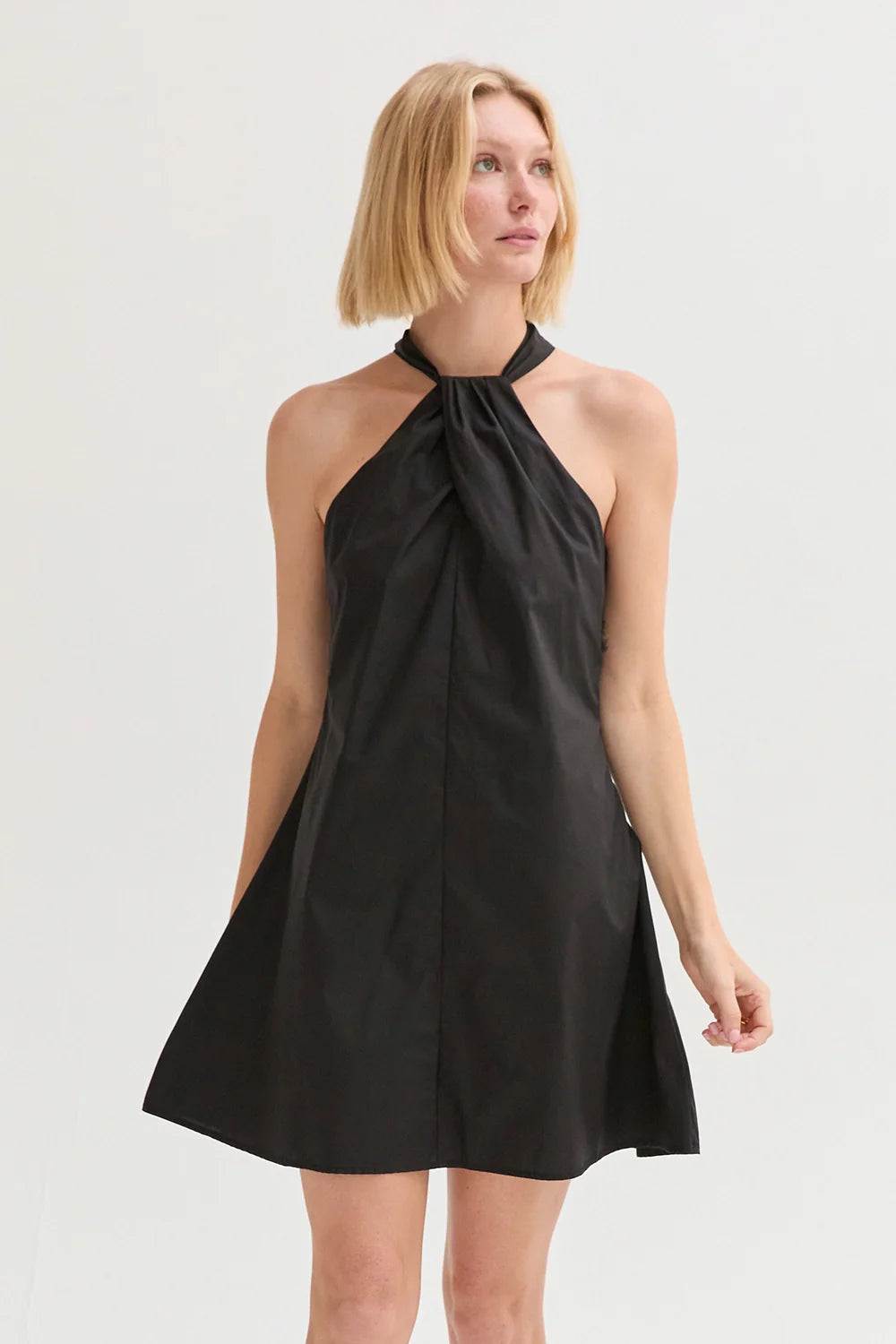 Chloe Poplin Halter Mini Dress - Black