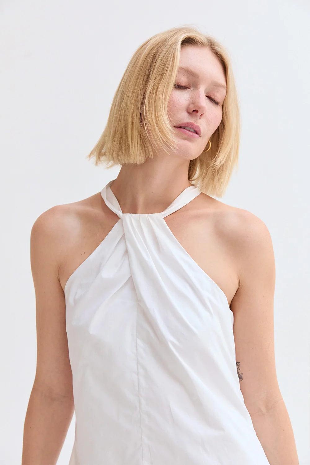 Chloe Poplin Halter Mini Dress - White