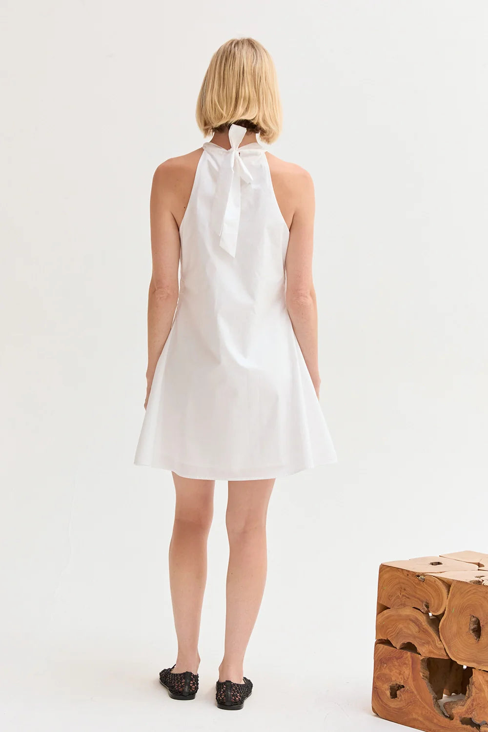Chloe Poplin Halter Mini Dress - White