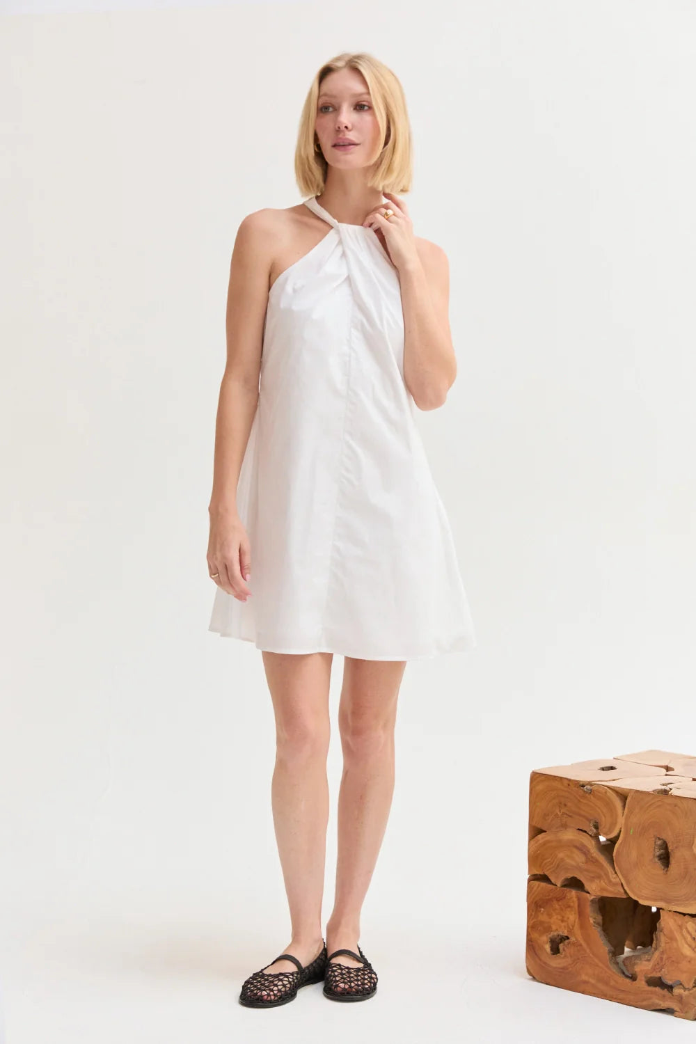 Chloe Poplin Halter Mini Dress - White
