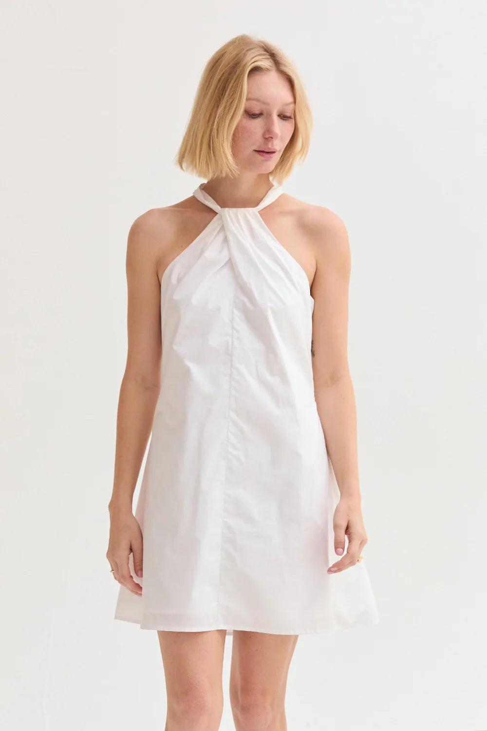Chloe Poplin Halter Mini Dress - White