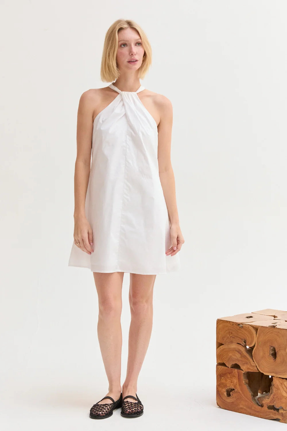 Chloe Poplin Halter Mini Dress - White