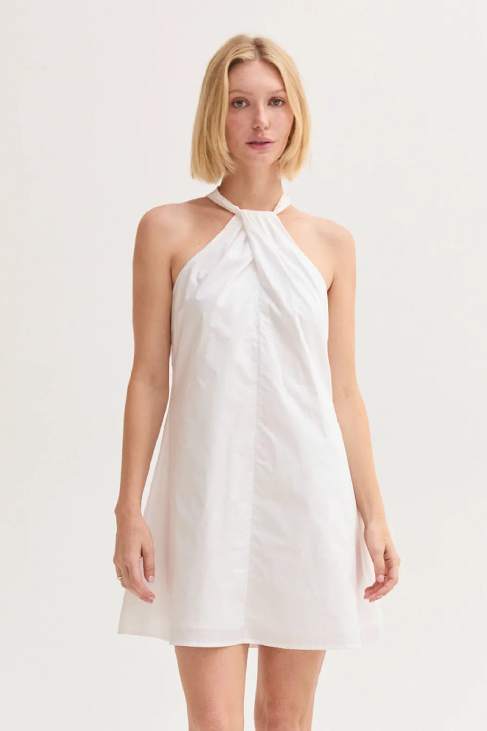 Chloe Poplin Halter Mini Dress - White