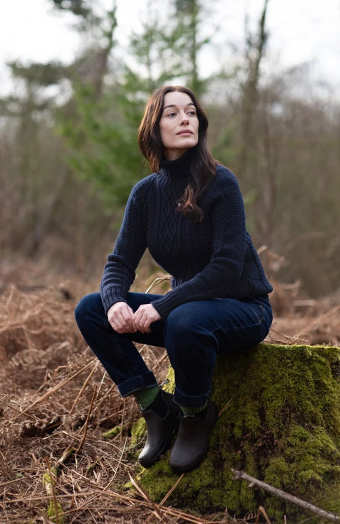 Chunky Merino Roll Neck Cable Jumper