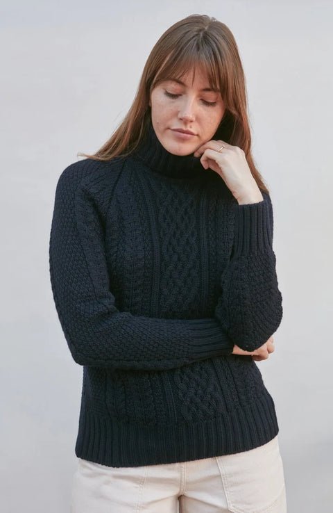 Chunky Merino Roll Neck Cable Jumper