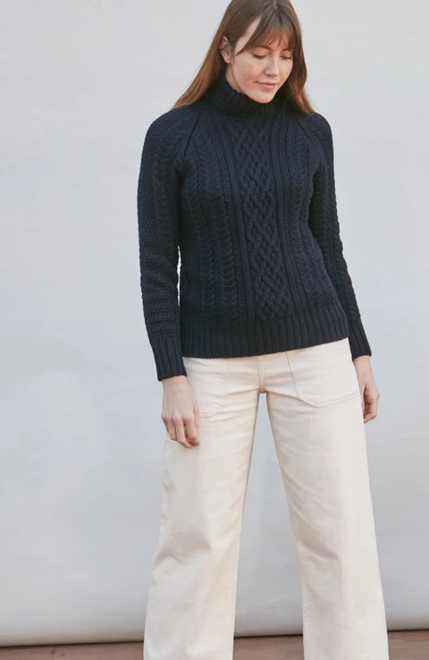 Chunky Merino Roll Neck Cable Jumper