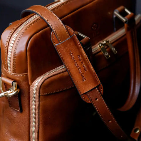 Cognac Leather Briefcase Laptop Bag - Orlando